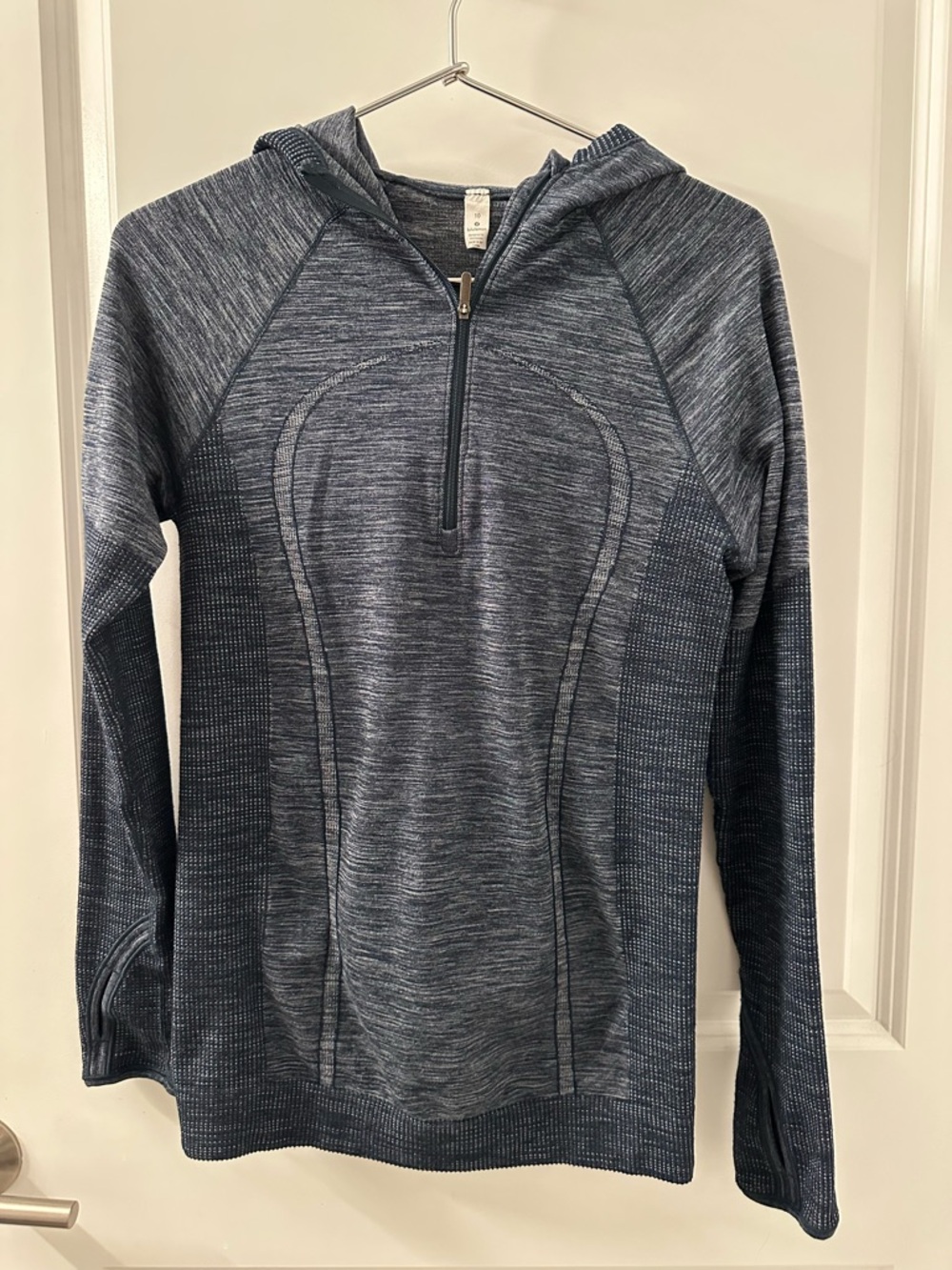 Lululemon Swiftly Wool 1/2 Zip Hoodie | Nocturnal Blue Grey White | 10
